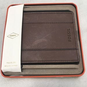 Leather Fossil Jeffrey Traveller bifold wallet